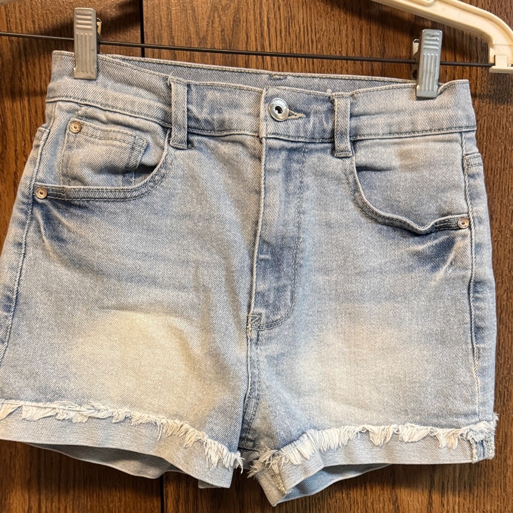 Wallflower Light Blue Frayed Jean Shorts